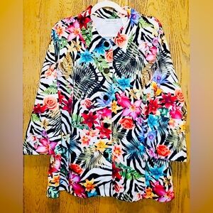 Drapers Damons Jacket Floral Animal Stretch Bell Sleeve Front Pockets | NWOT